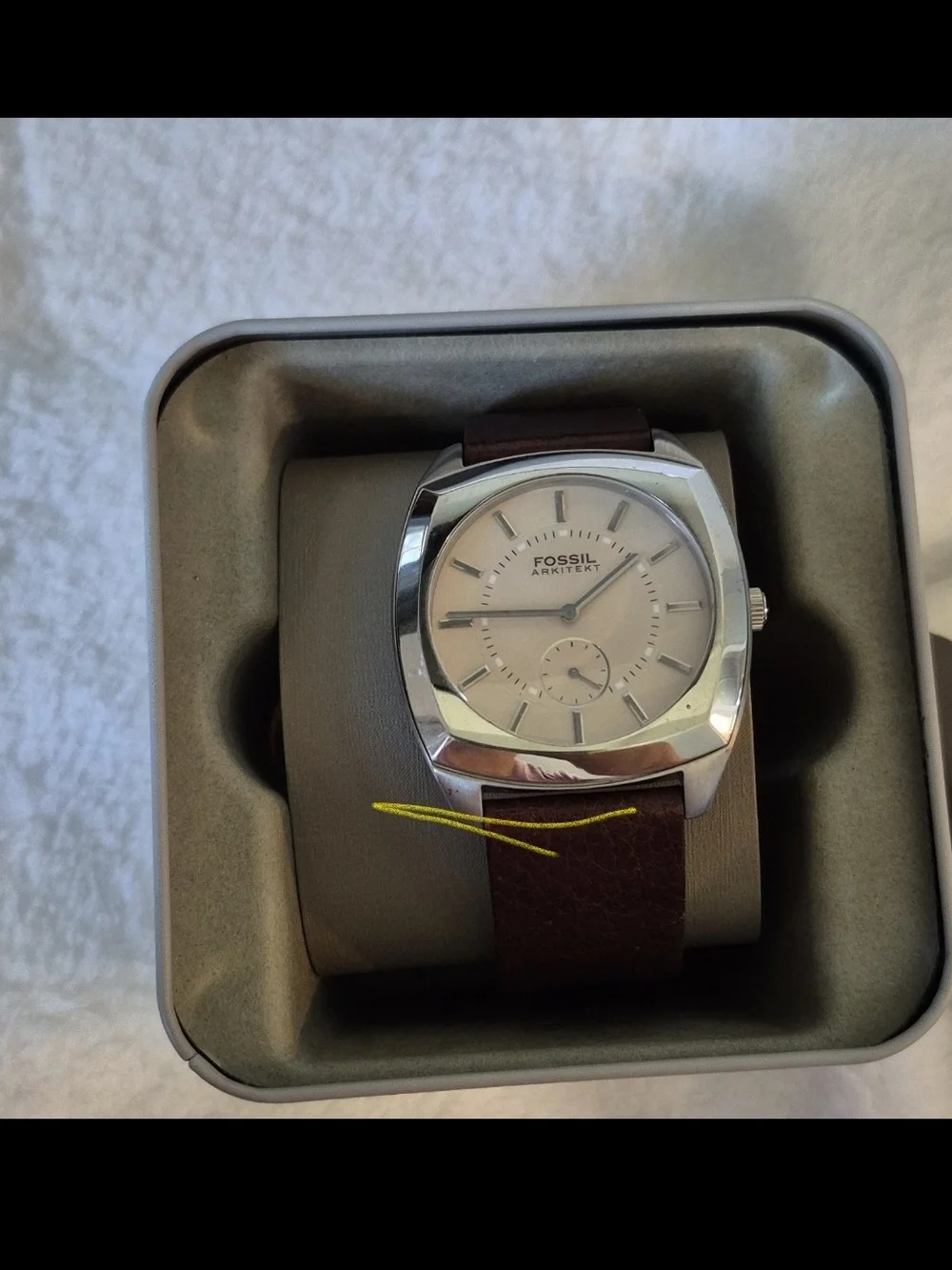 Fossil Arkitekt Men's Leather Strap Watch - Brown & Silvernew But Needs Battery